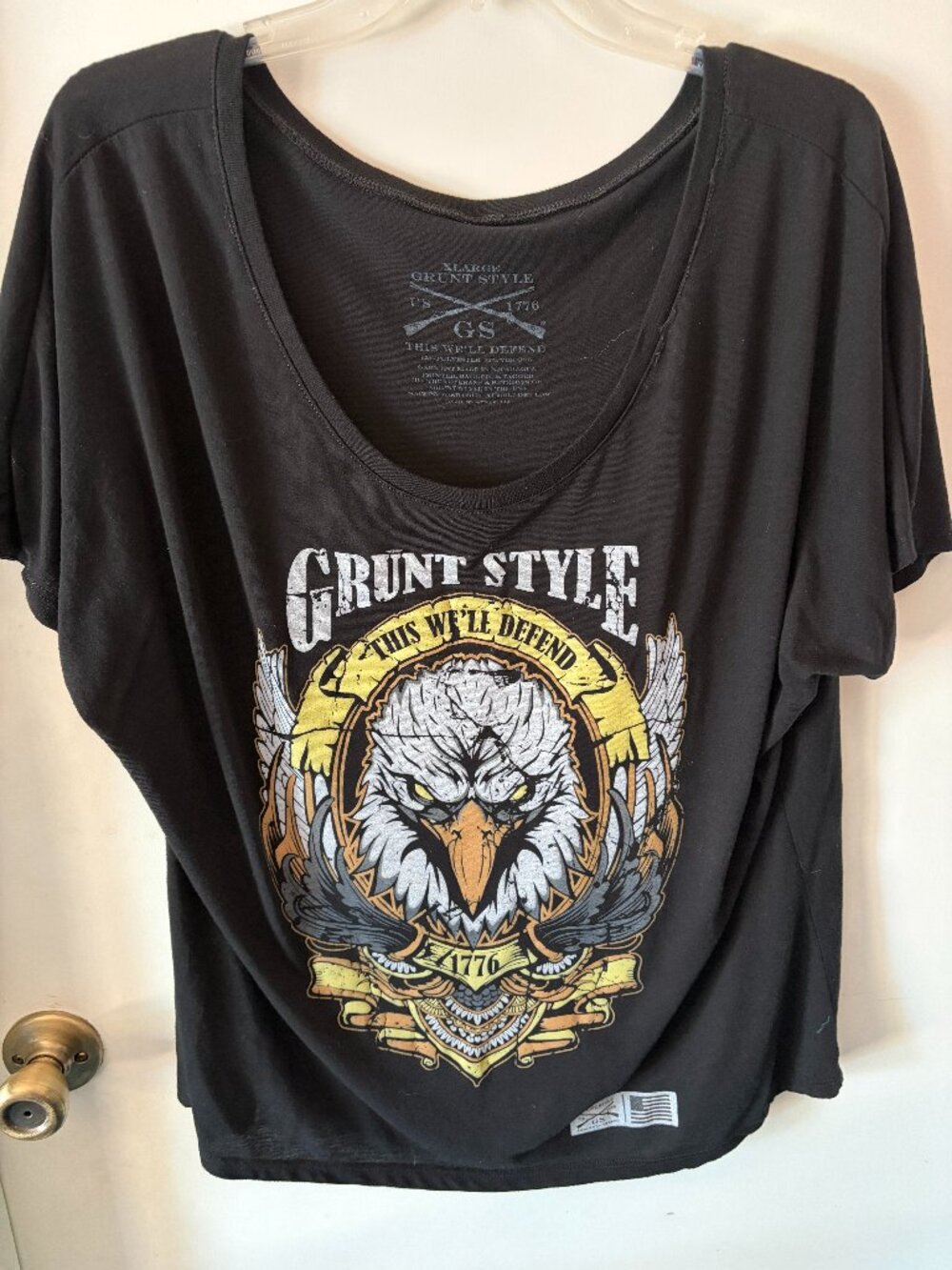 Grunt Style WOMEN'S "THIS WE'LL DEFEND SLOUCHY T-SHIRT - BLACK EAGLE  XL